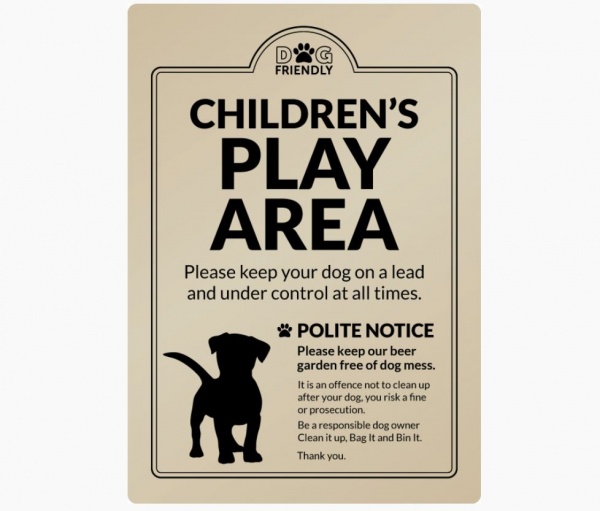 Children's Play Area Keep Dogs on a Lead Sign - Gold