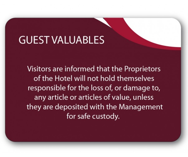 Guest Valuables Sign
