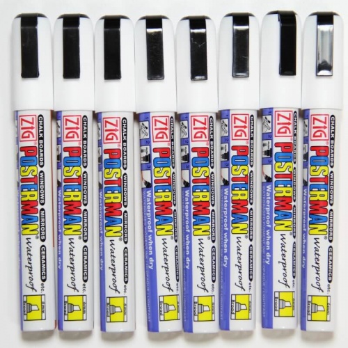 Posterman Pack of 8 White Waterproof Chalk Pens - 6mm Nib